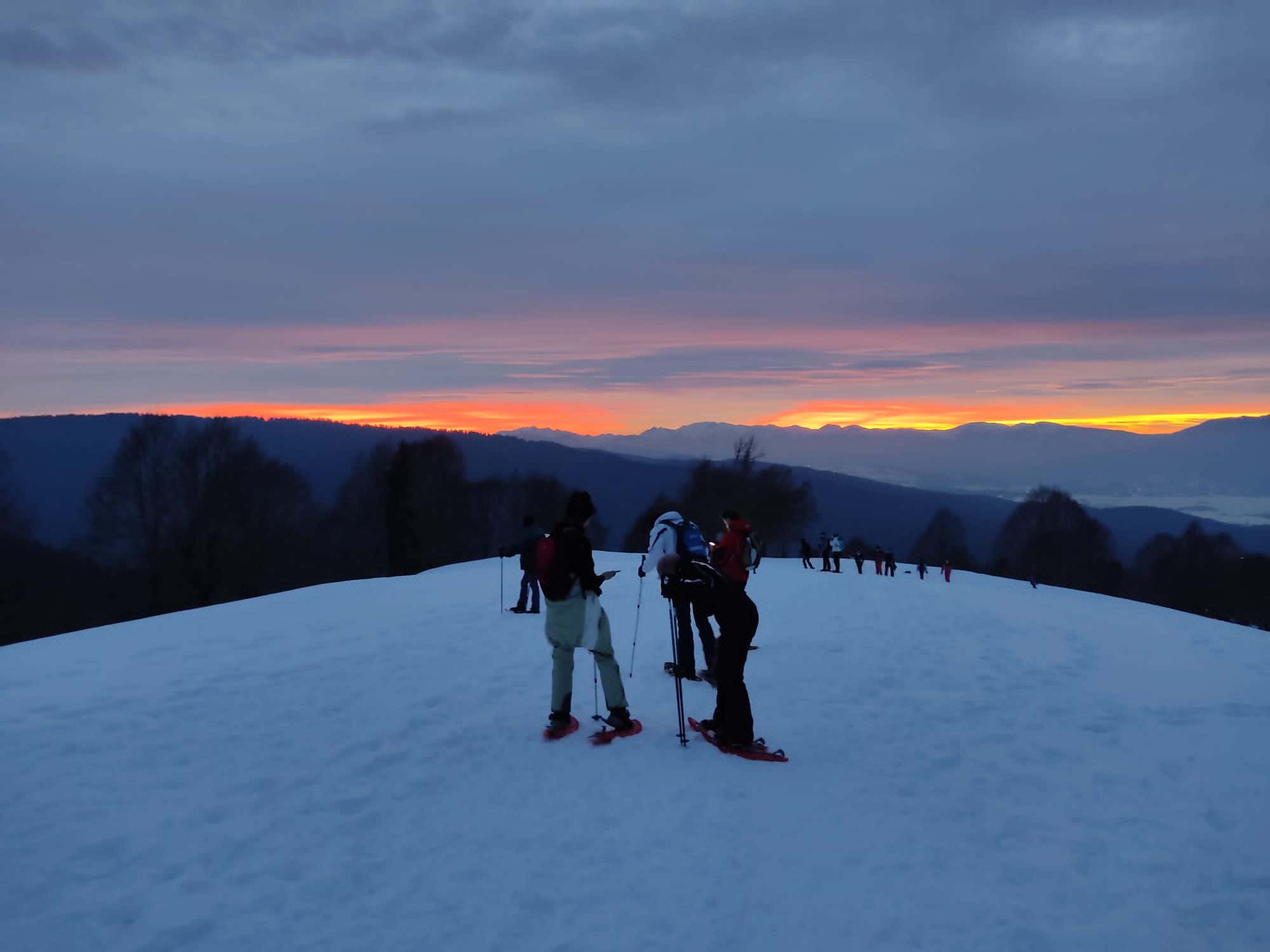 Sunset snowshoe hike on the Asiago Plateau with aperitif