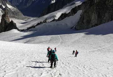 Hiking on the glaciers of Punta Helbronner on Mont Blanc