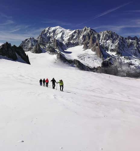 Hiking on the glaciers of Punta Helbronner on Mont Blanc