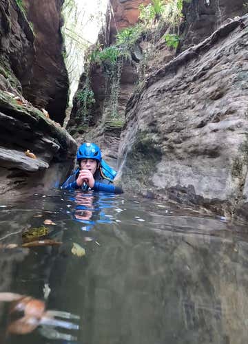 Canyoning sport in Val Maggiore in the Belluno Pre-Alps