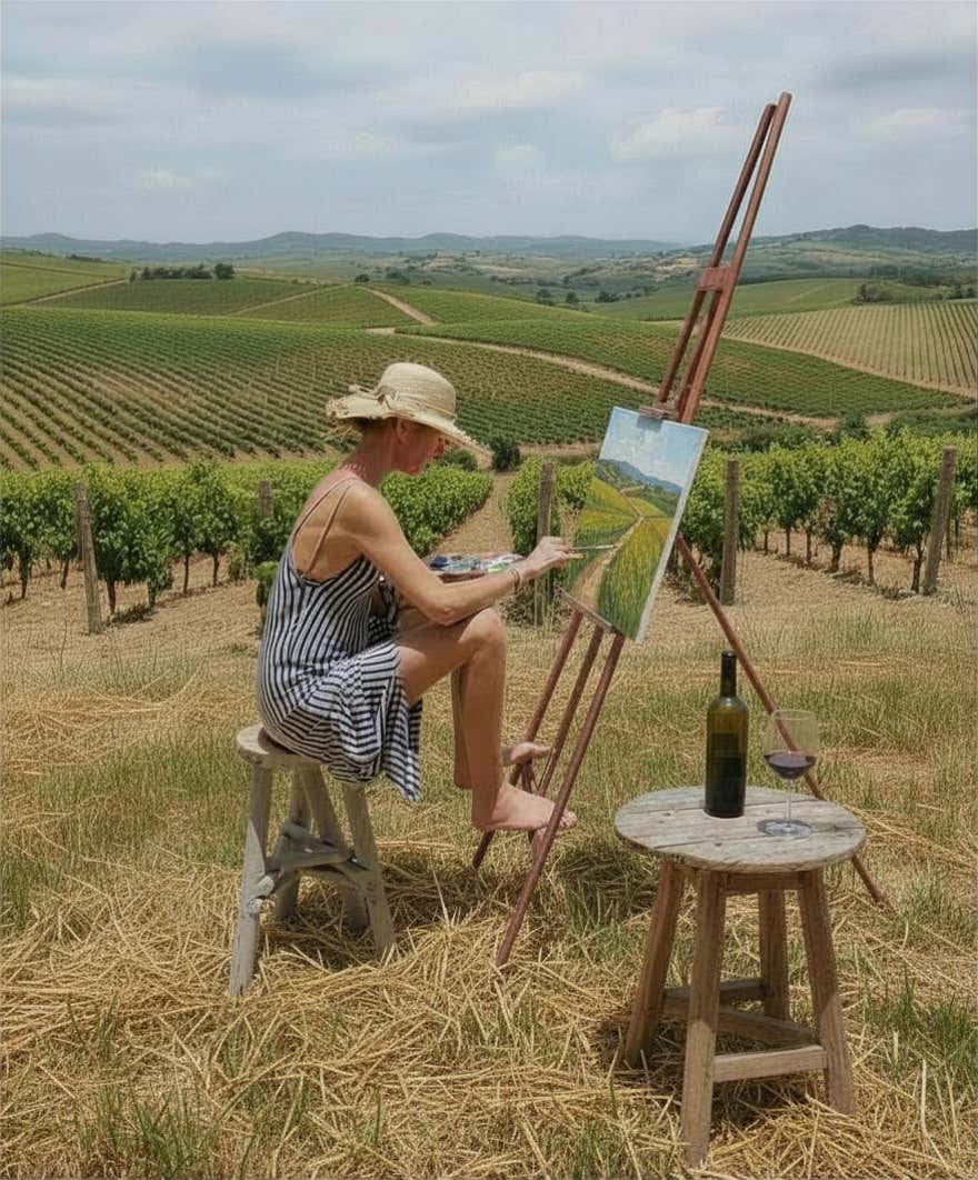 Laboratorio di pittura in vigna di coppia in provincia di Cosenza