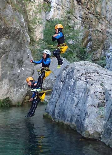 Family-Fun canyoning at the San Michele stream in Lombardy (BS)