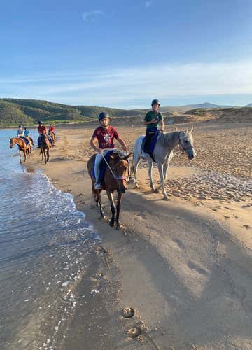 Horse riding on the Porto Ferro beach at sunset