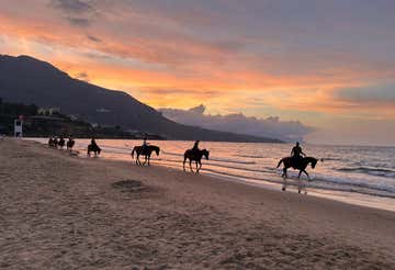 Passeggiata a cavallo sulla spiaggia di Castellammare del Golfo al tramonto