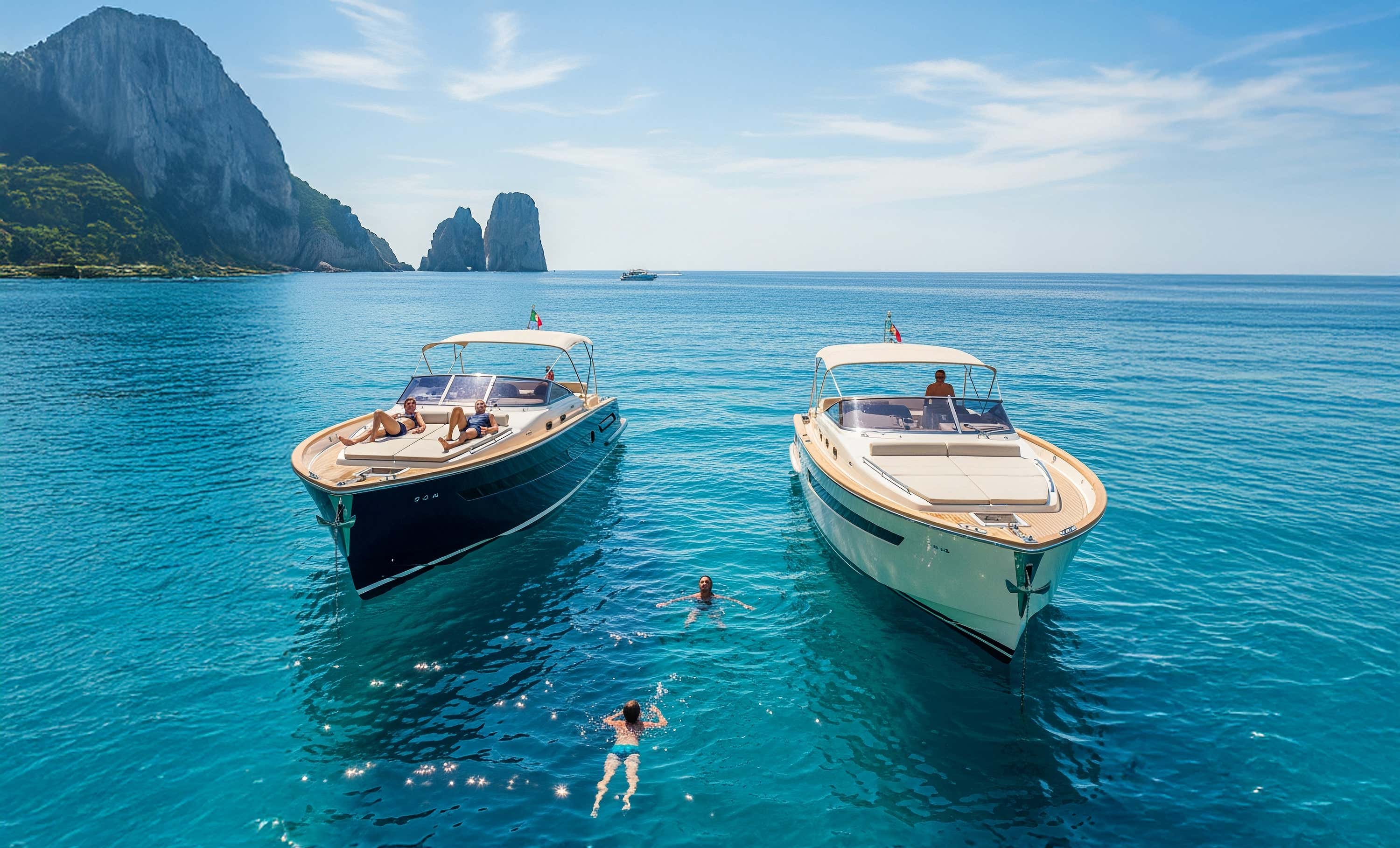 Tour in barca da Positano a Capri con sosta a terra, aperitivo e brunch