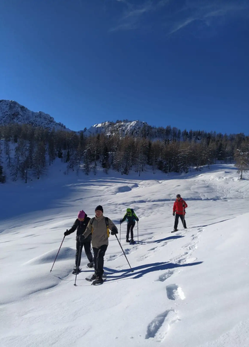 Snowshoe hike in the Conca dei Campelli in Schilpario