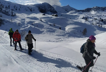 Snowshoe hike in the Conca dei Campelli in Schilpario