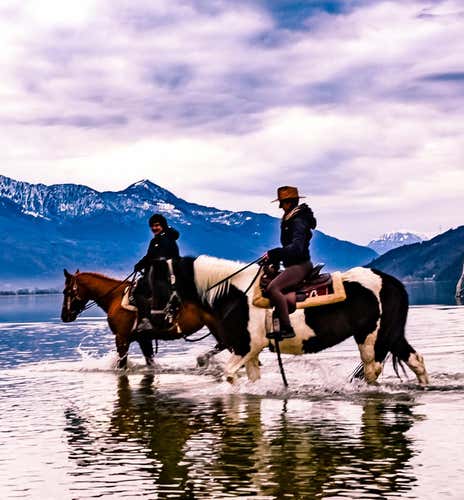 Horseback riding on Lake Mezzola in Valchiavenna