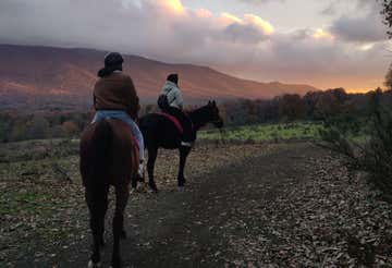 Horseback riding in the Castelli Romani Park at sunset
